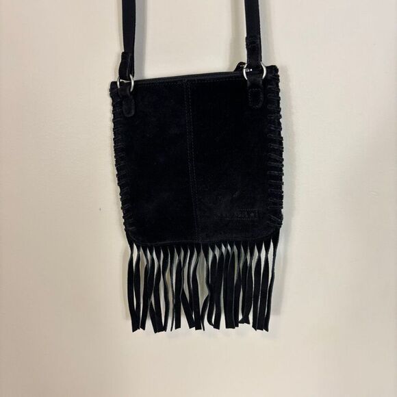 Fossil Black Suede and Animal Hair Giraffe Print Small Crossbody Purse - Picture 4 of 7